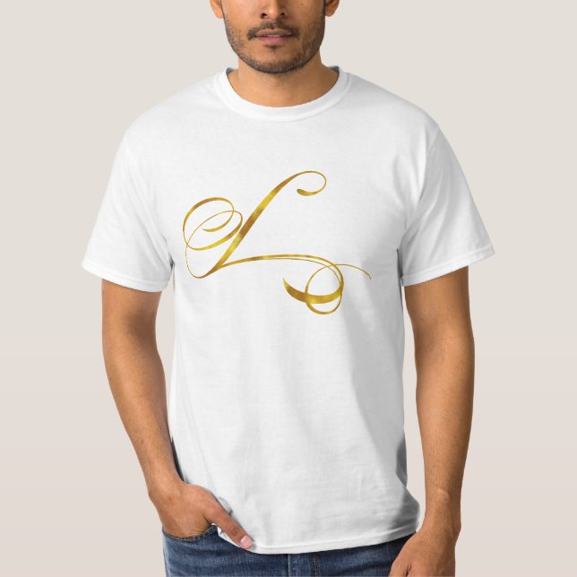 Custom Monogram L Faux Gold Foil Monograms Initial T-Shirt (Front)