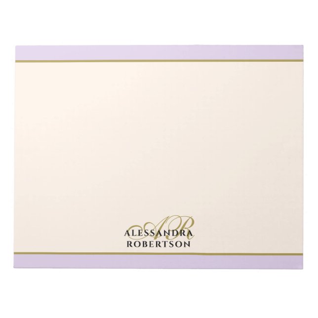 Custom Monogram Lavender Ivory Gold Minimalist Notepad (Front)