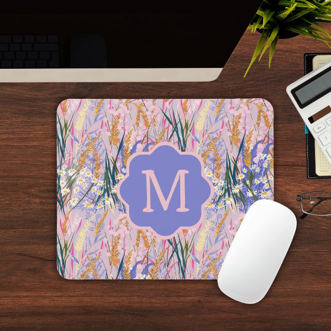 Custom Monogram Lavender Mouse Pad (Lavender Daisies Custom Initial Monogram Floral Mouse Pad
)