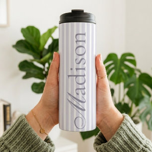Custom Monogram Lavender Stripe Birthday Graduate Thermal Tumbler