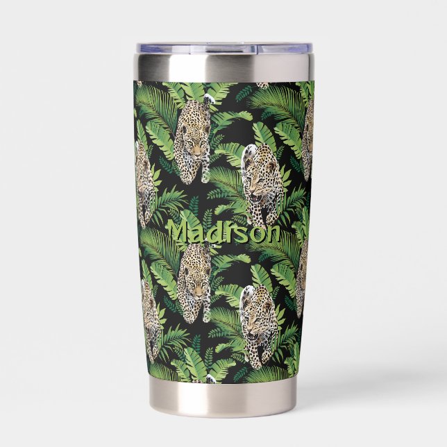 Custom Monogram Leopard Pattern Insulated Tumbler (Front)