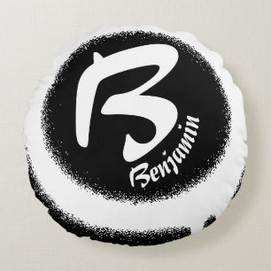 Custom Monogram Letter B Personalised Name Round P Cushion