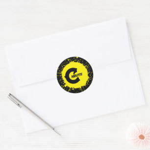 Custom Monogram Letter C Personalised Name Yellow Classic Round Sticker