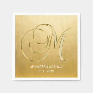 Custom Monogram Letter M Gold Foil Wedding Napkin