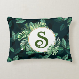 Custom monogram letter Plant leaf throw pillow