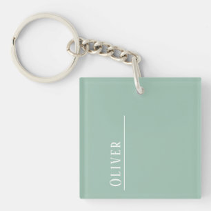 Custom monogram, light sage green key ring