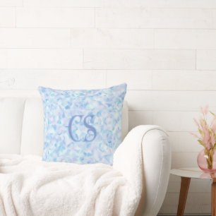 Custom Monogram Lilac Flower Petal Organic Shape Cushion
