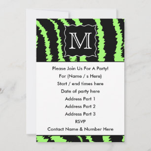 Custom Monogram Lime Green and Black Zebra Pattern Invitation