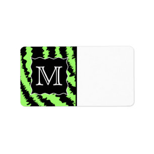 Custom Monogram Lime Green and Black Zebra Pattern Label