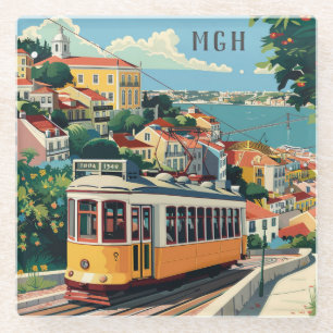 Custom Monogram Lisbon Portugal Glass Coaster