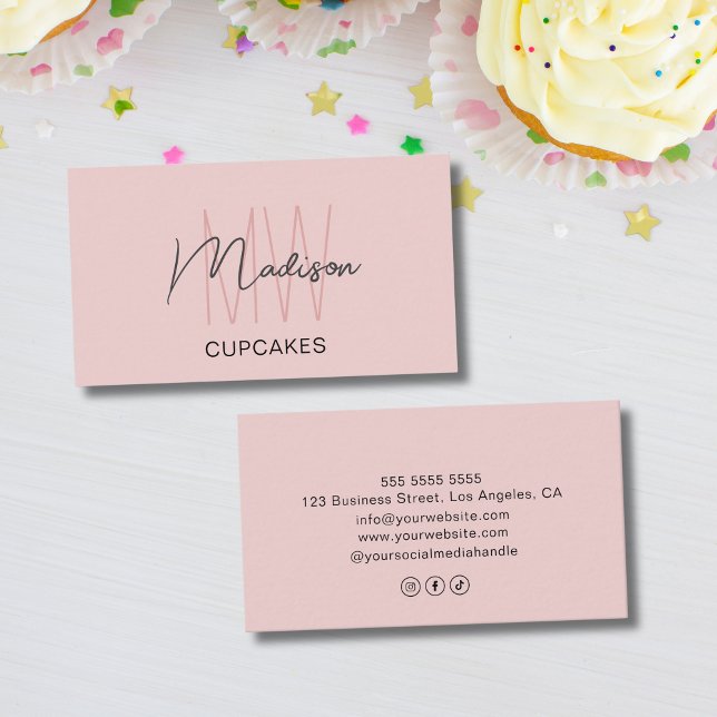 Custom Monogram Logo Bakery Pink Business Card (Custom Monogram Logo Bakery Pink Business Card)