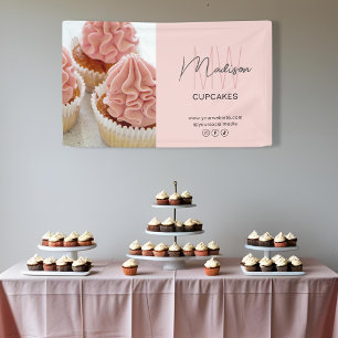 Custom Monogram Logo Photo Pink Bakery Business Banner