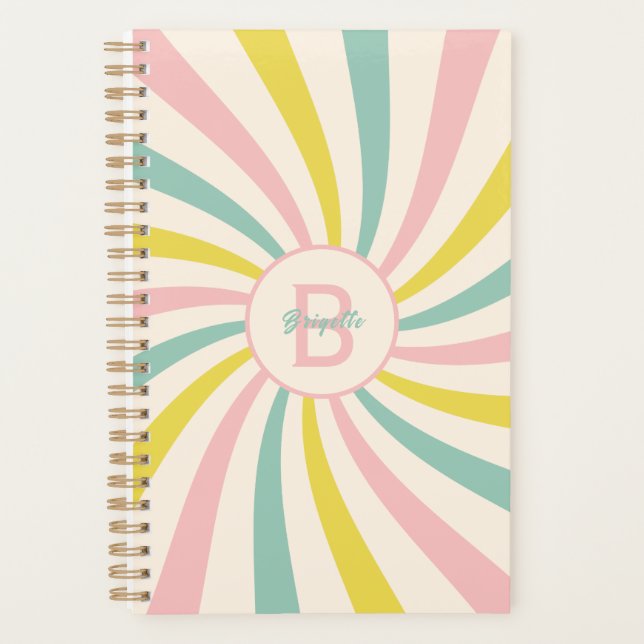Custom monogram, 'Lollypop Vibes' retro  Planner (Front)