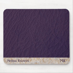 Custom Monogram Masculine Modern Purple Leather Mouse Pad