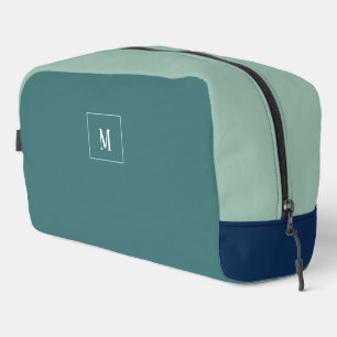Custom monogram, mdoern blue green dopp kit