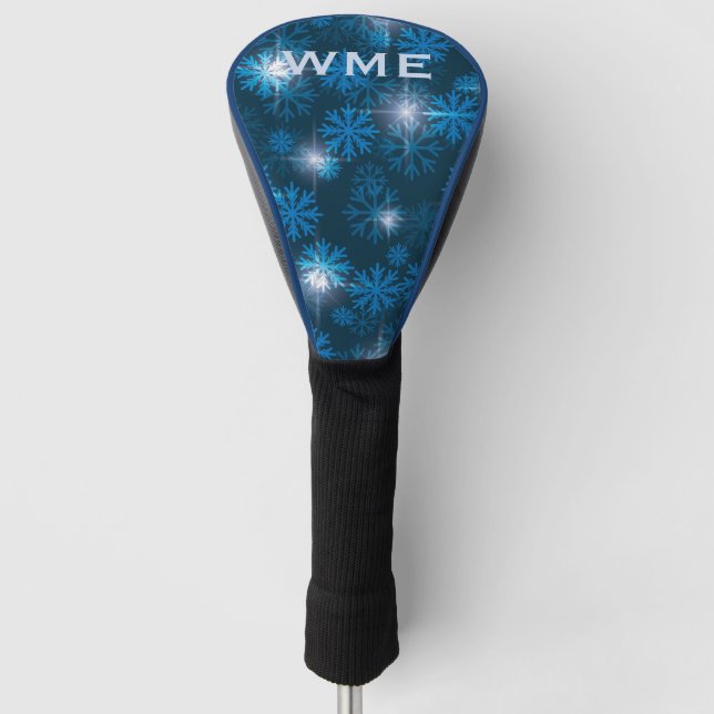 Custom Monogram Midnight Blue Winter Snowstorm  Golf Head Cover (Front)