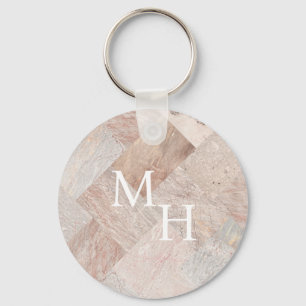 Custom Monogram Modern Abstract Elegant Beige Key Ring