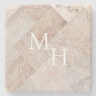  Custom Monogram Modern Abstract Elegant Beige Stone Coaster