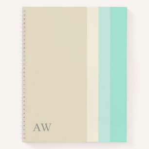 Custom Monogram Modern Beige Sand and Aqua Blue Notebook