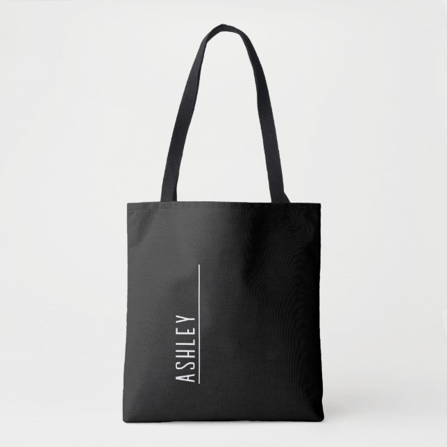 Custom monogram, modern black new line tote bag (Front)