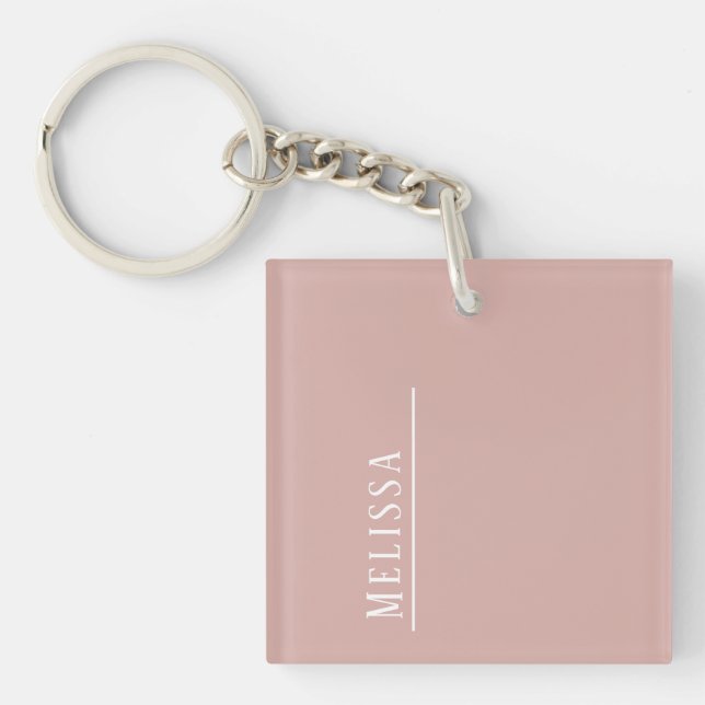 Custom monogram, modern blush pink key ring (Front)