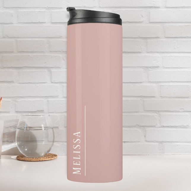 Custom monogram, modern blush pink thermal tumbler (Blush Pink water bottle thermal travel mug with a monogram)