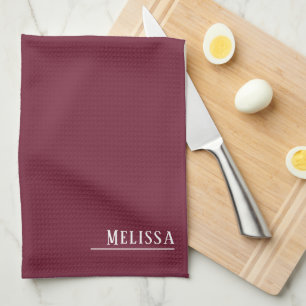 Custom monogram, modern burgundy colour  tea towel