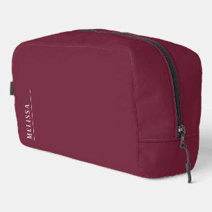 Custom monogram, modern burgundy cosmetic dopp kit