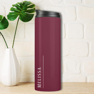 Custom monogram, modern burgundy thermal tumbler