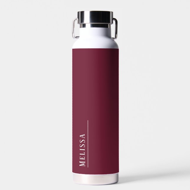 Custom monogram, modern burgundy water bottle (Front)