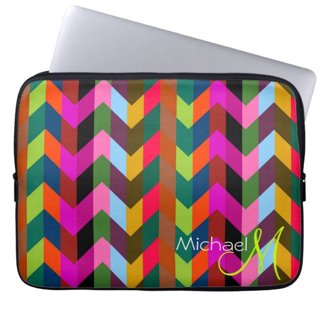 Custom Monogram Modern Chevron Zigzag 2 Laptop Sleeve (Front)