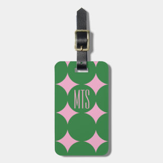 Custom Monogram Modern Dot, Personalised Green Luggage Tag