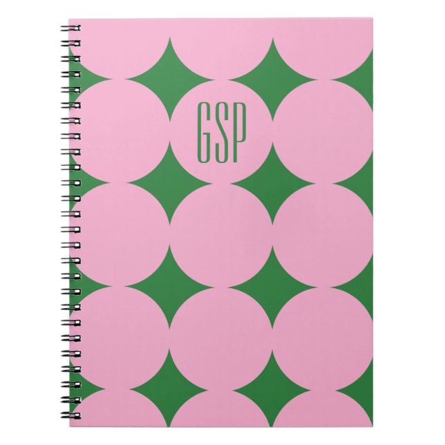 Custom Monogram Modern Dot, Personalised Pink Notebook (Front)