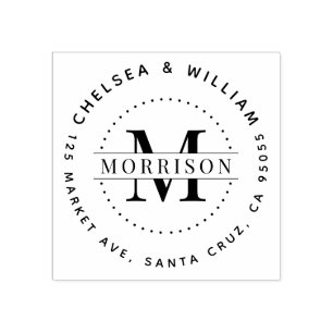 Custom Monogram Modern Family Name Return Address Rubber Stamp