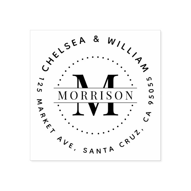 Custom Monogram Modern Family Name Return Address Rubber Stamp (Imprint)