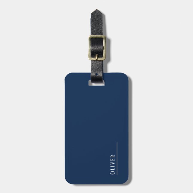 Custom monogram, modern navy blue luggage tag (Front Vertical)