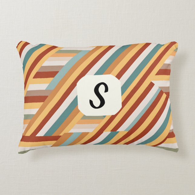 Custom Monogram Modern Retro 70s Geometric Decorative Cushion (Front)