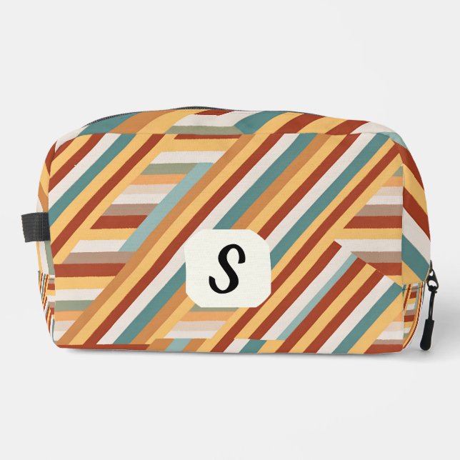 Custom Monogram Modern Retro 70s Geometric  Dopp Kit (Front)
