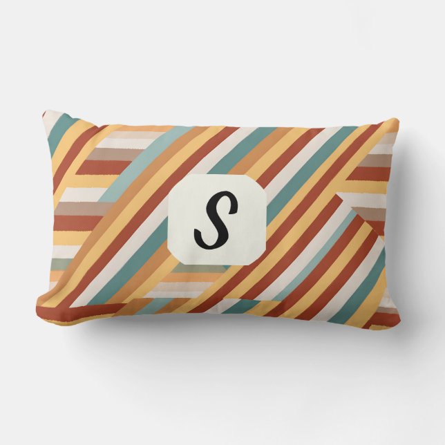 Custom Monogram Modern Retro 70s Geometric  Lumbar Cushion (Front)