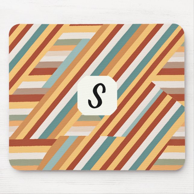 Custom Monogram Modern Retro 70s Geometric  Mouse Pad (Front)