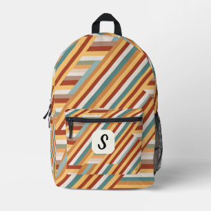 Custom Monogram Modern Retro 70s Geometric Printed Backpack