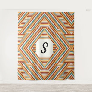 Custom Monogram Modern Retro 70s Geometric Tapestry