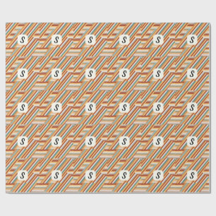 Custom Monogram Modern Retro 70s Geometric Wrapping Paper