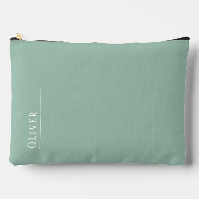 Custom monogram, modern sage green  accessory pouch (Front)
