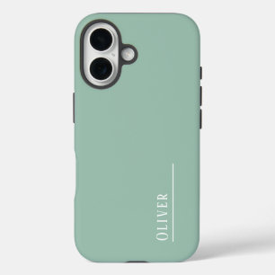 Custom monogram, modern sage green iPhone 16 case