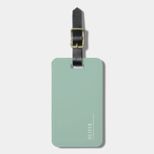 Custom monogram, modern sage green luggage tag