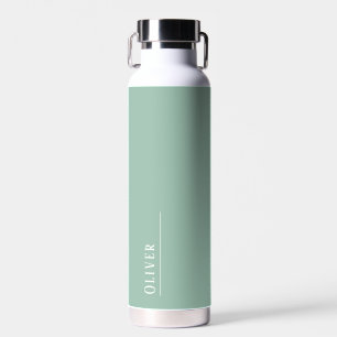 Custom monogram, modern sage green water bottle