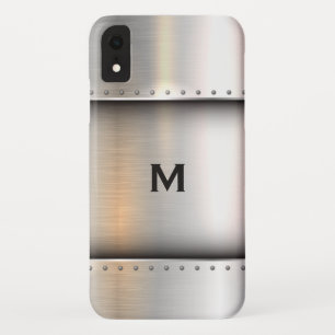 Custom Monogram   Modern Silver Metal Plate Case-Mate iPhone Case