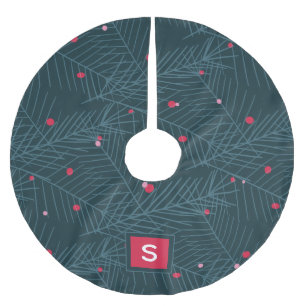 Custom Monogram Modern Spruce Red Holiday Brushed Polyester Tree Skirt