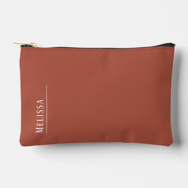 Custom monogram, modern terracotta colour accessory pouch (Front)